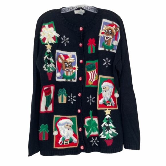 Vintage ugly Christmas sweater Rudolph Santa - Picture 1 of 8